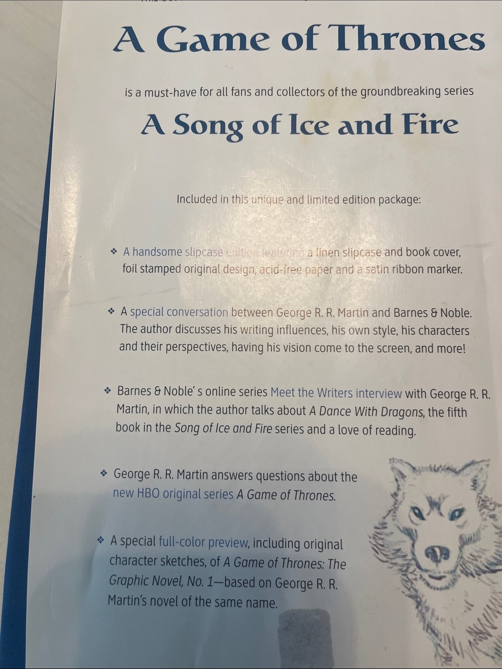 A Game of Thrones Hardcover Spine - George R.R. Martin Blue with Silver Text